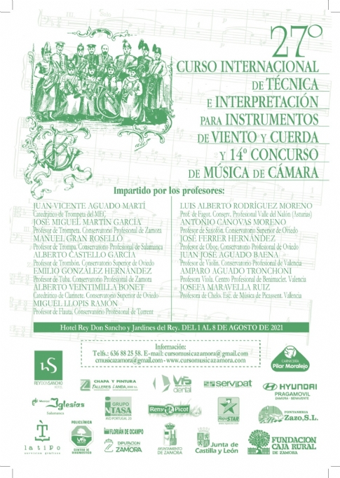 1 al 8 de agosto de 2021. 27º Edición del Curso de Música de Zamora